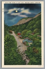Postcard Bat Cave NC Night Time moon birds eye view scenic Unposted Linen