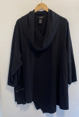 Ali Miles LagenlookAsymetrical Hem Textured Black Cowl Neck Tunic Blouse Size 3X