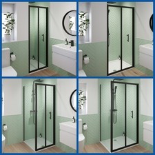 Bathroom Bi Fold Shower Door Walk In Enclosure Black Framed 6mm Safety Glass