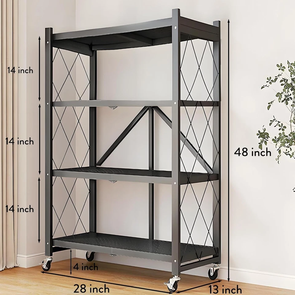 TEMZICK Folding Storage Shelves, 4 Tiers Metal Shelving Units for Microwave oven - Image 2 of 4