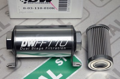 DW 110mm Inline Fuel Filter 10 Micron Stainless Steel E85 Post-Pump 10 AN ORB