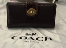 Coach Brown Leather Turn Lock Bill Card Wallet Snakeskin Flap