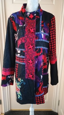 ALEXO MULTI COLOUR APPROX KNEE LENGTH COAT. FULLY LINED. SIZE 44 EXC.COND.