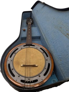 Vintage Ukulele Banjo With Case Wooden Body Fret Markings