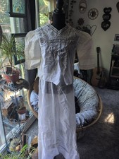 Edwardian White Cotton Lawn and Lace Tea Dress with Embroidered