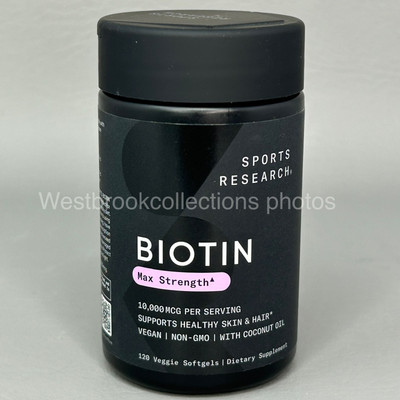 Sports Research Biotin Max Strength 10,000 mcg 120 Veggie Softgels NEW & SEALED