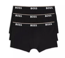 Hugo Boss Mens Power Cotton Stretch Boxer Trunk Underwear Black Size M 3 Pack