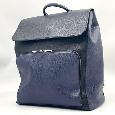Gucci Leather Backpack Men Business Navy Black Large Capacity Used