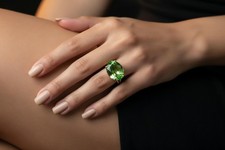 Green Tourmaline Ring Anemone Jewelry Oval Gemstone Gold Filled Statement