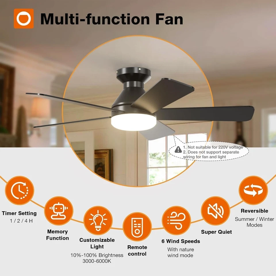 Reversible DC Motor Ceiling Fan, Flush Mount, Dimmable Light - Image 4 of 4