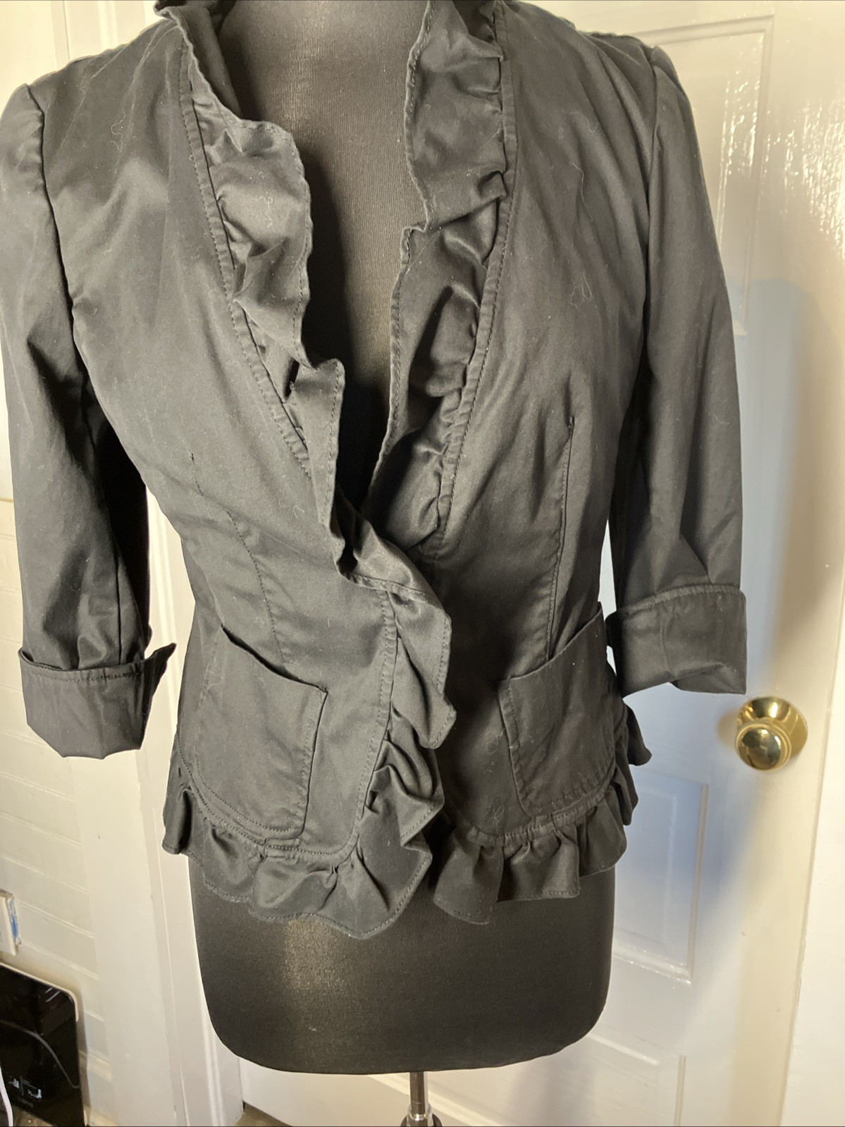 Talbots Jacket Petite Black Ruffle Button Front P… - image 4