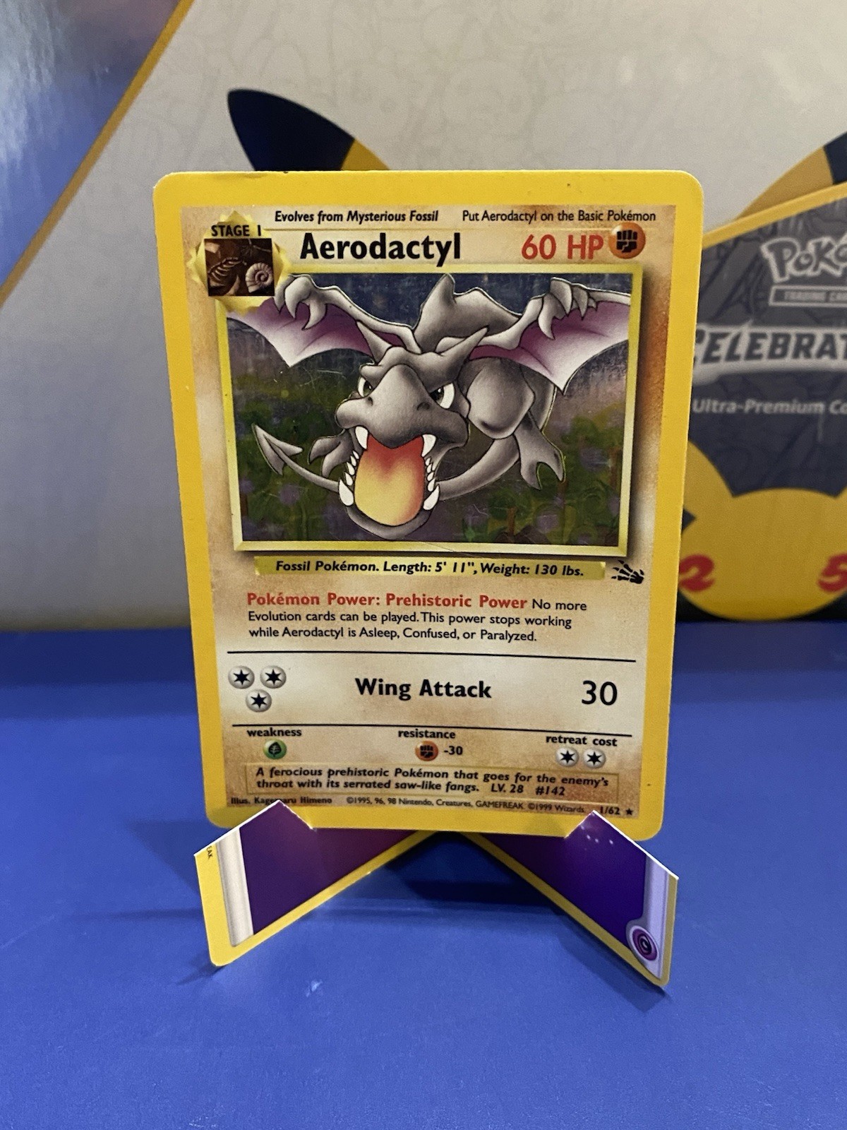 Pokemon Card Aerodactyl 1/62 Holo Rare Fossil Set 1999 Vintage Wotc