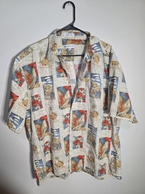 Pierre Cardin Men's XL Button-Up Shirt Short Sleeve Cotton Hawaiian Floral