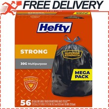 Hefty Strong Large Multipurpose Trash Bags, Unscented, 30 Gallon, 56 Count