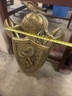 Vintage brass coat of arm knights shield wall plaque large piece 28" tall — photo 3