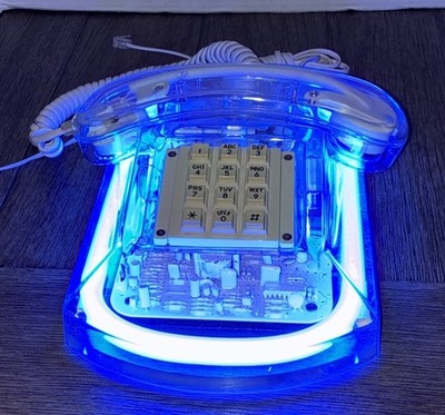 Vintage Roxanne Telephone Light Up Neon Blue Model 9221-8 Clear See Through
