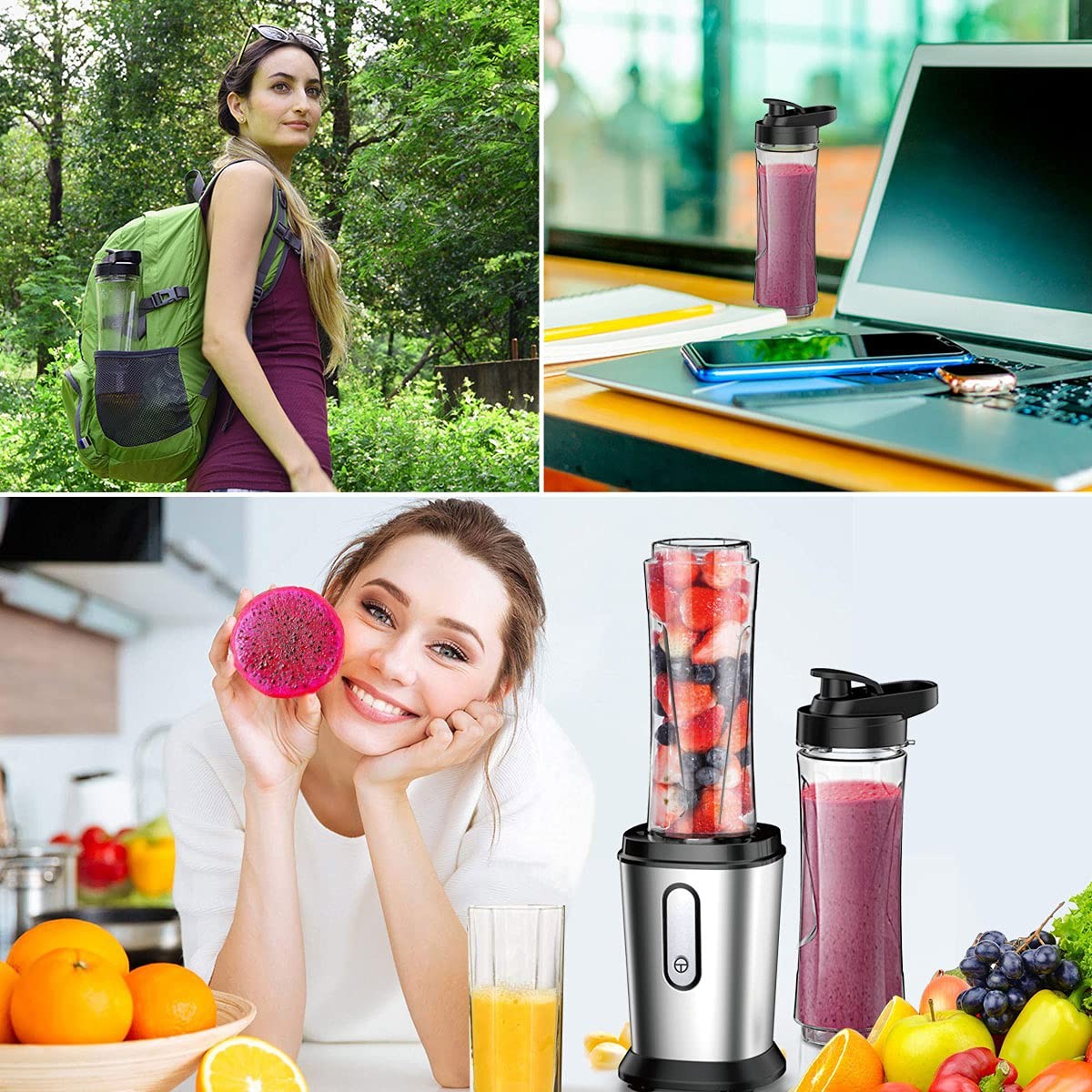 Electric Smoothie Blender Powerful Small Blender with 2 Portable 20oz Tritan