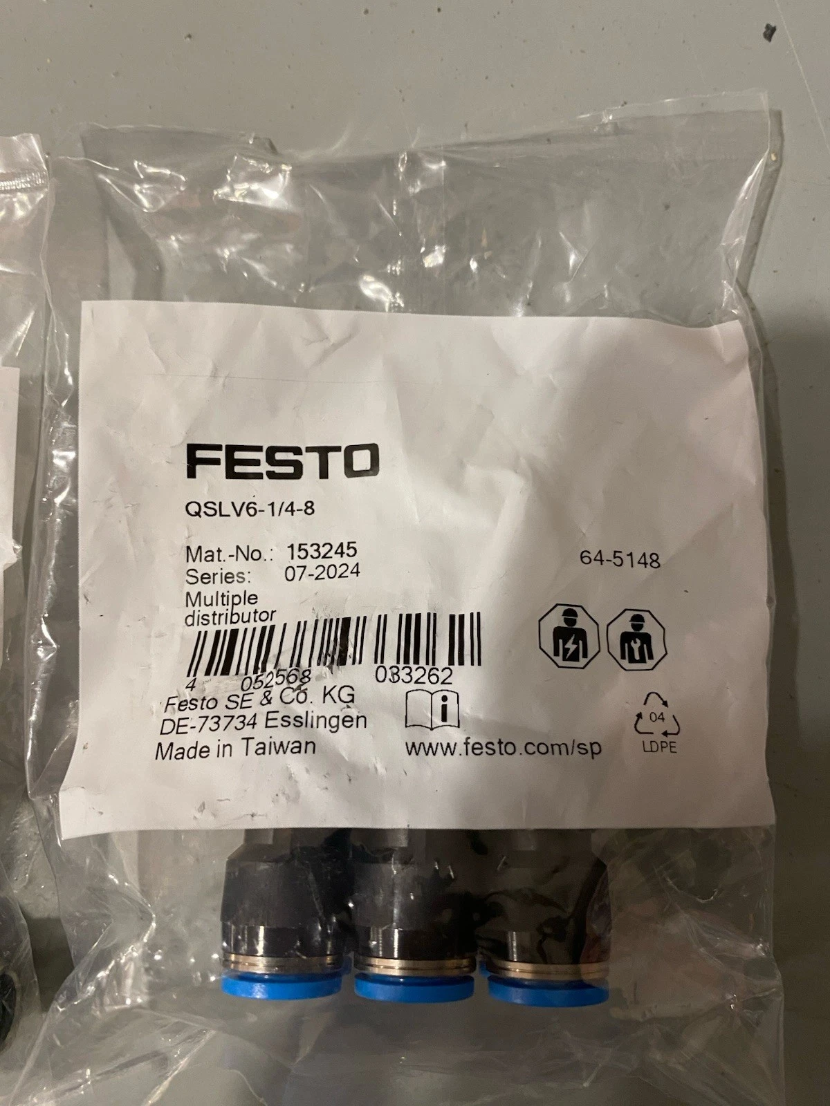 2x Festo QSLV6-1/4-8 153245 Multiple Distributor Brand New 2