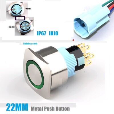 22mm Ring LED Illuminated IP67 5A Stainless steel Anti-vandal Push button switch