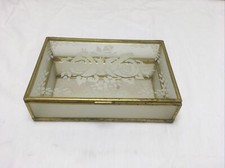 Vtg FLORALGold Metal BRASS FRAMED MIRRORED BOTTOM/JEWELRY BOX-ETCHED/GLASS DA