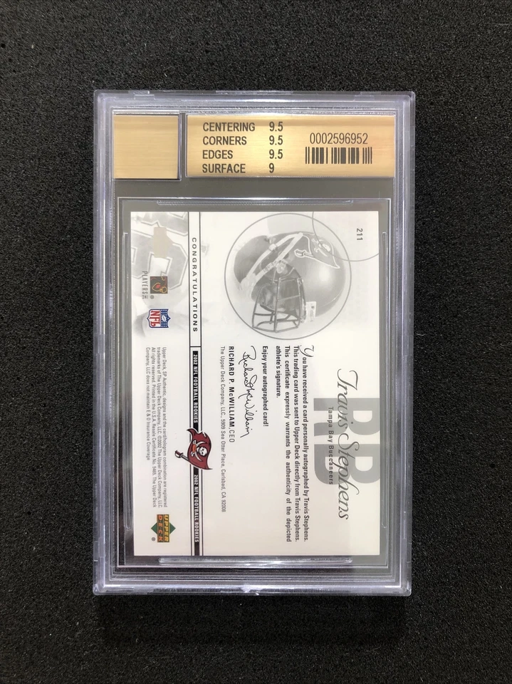2002 Upper Deck SP Authentic TRAVIS STEPHENS #211 BGS 9.5 💎 RC AUTO 0013/1150 - Image 2 of 2