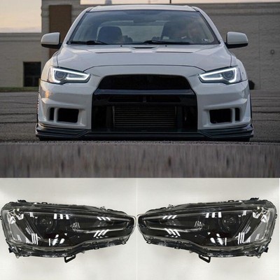 LED Audi Style Headlight For Mitsubishi Lancer EVO X 2008-2017 DRL All Black Set