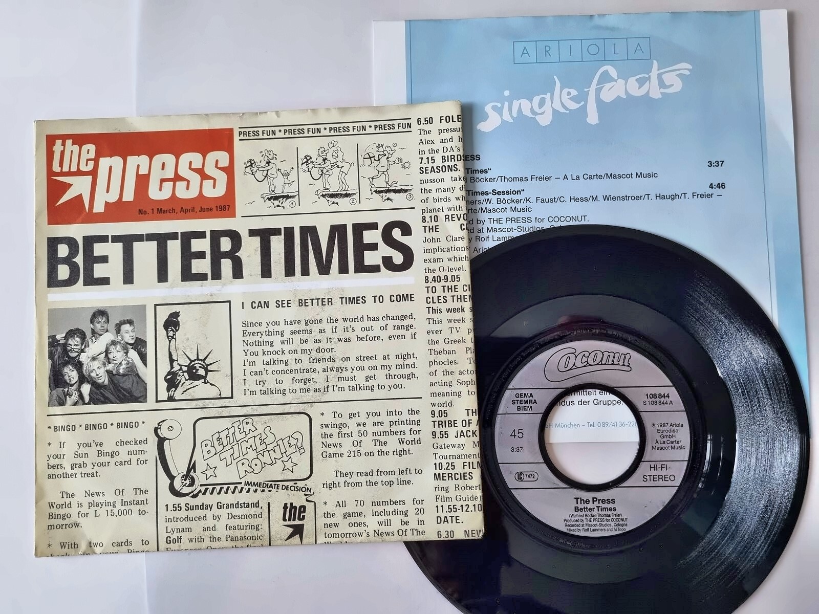 The Press - Better times 7'' Vinyl Germany WITH PROMO FACTS