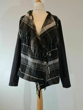 James Lakeland Made In Italy Women's Grey/black Check Fringe Detail Jacket