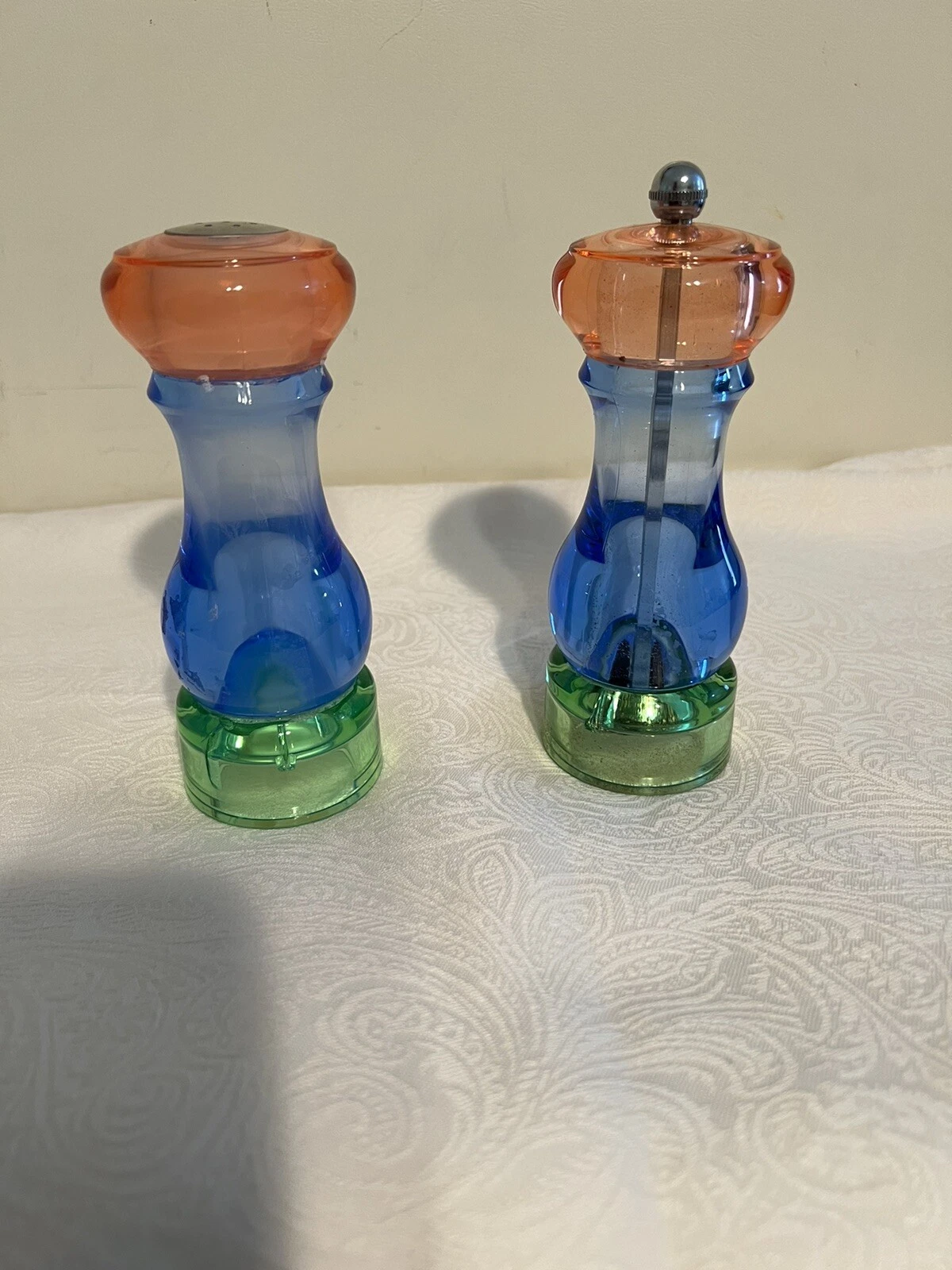 Unique Mr Dudley Salt Pepper Mill Grinder Set Acrylic Blue Red Green MCM VTG