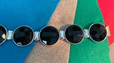 Paola Valentini Sterling Faceted Onyx Gemstone Bracelet