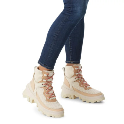 NWOB SOREL Brex Boot Cozy Lace Up Waterproof Nova Sand Sea Salt Size 8 Leather