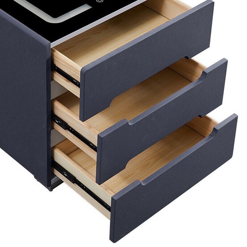 Grey Bedside Tables LED Lights Cabinets 3 Drawers Wireless Charging Bedroom - Picture 10 of 13