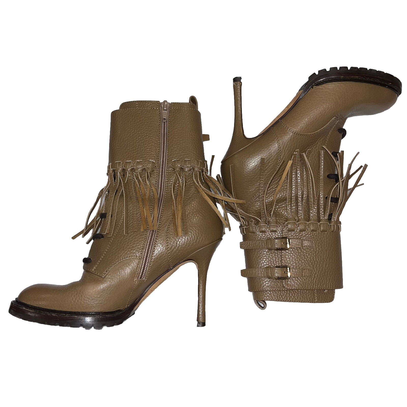 SAOLA Stivaletto VALENTINO marrone EU 37 frange pelle moto suola tacco caviglia us intime ottimeioni