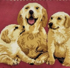 Large Sculptured Needlepoint Cross Dog Golden Retrievers 25"x 19" Down Pillow