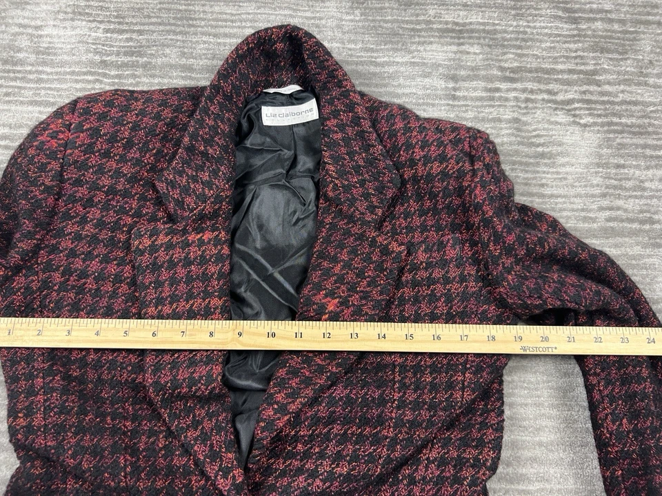 Liz Claiborne Collection Blazer Medium Womens Red Black Houndstooth Wool Blend - Image 4 of 4