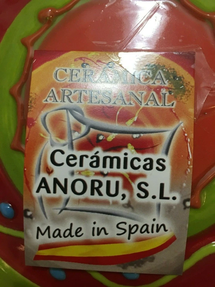 Antonio J Ortiz Ruiz España Cerámica Servir Ensaladera Rojo Amarillo Verde 10.5" Ne Foto 2 de 4