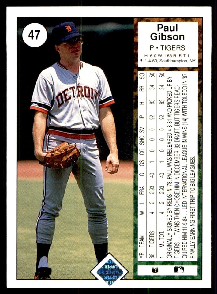1989 Upper Deck Paul Gibson Baseball Cards #47 - Image 2 of 2