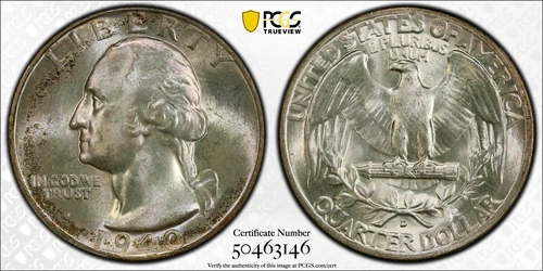 PCGS MS67 1940-D Washington Quarter