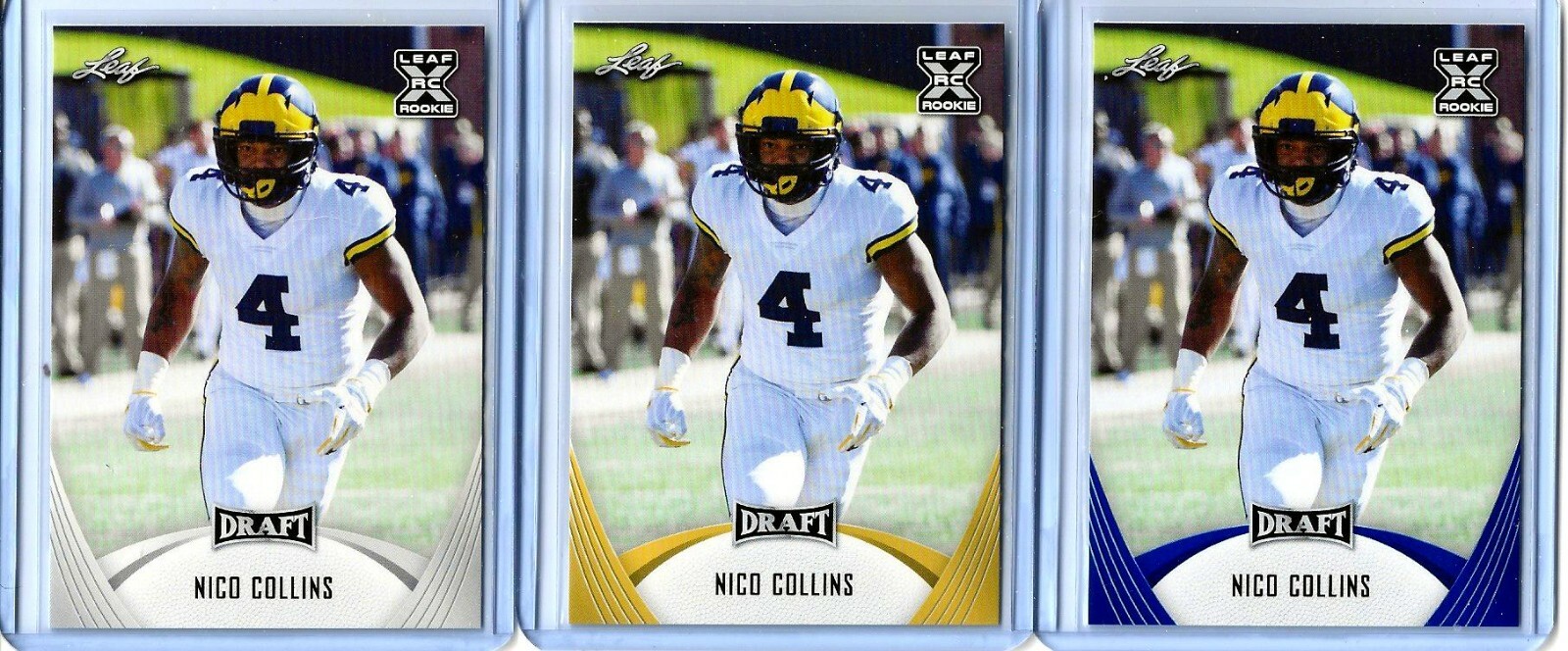 (3) NICO COLLINS 2021 leaf draft #29 Blue/Gold/Base Version SP Rookie Lot/Set