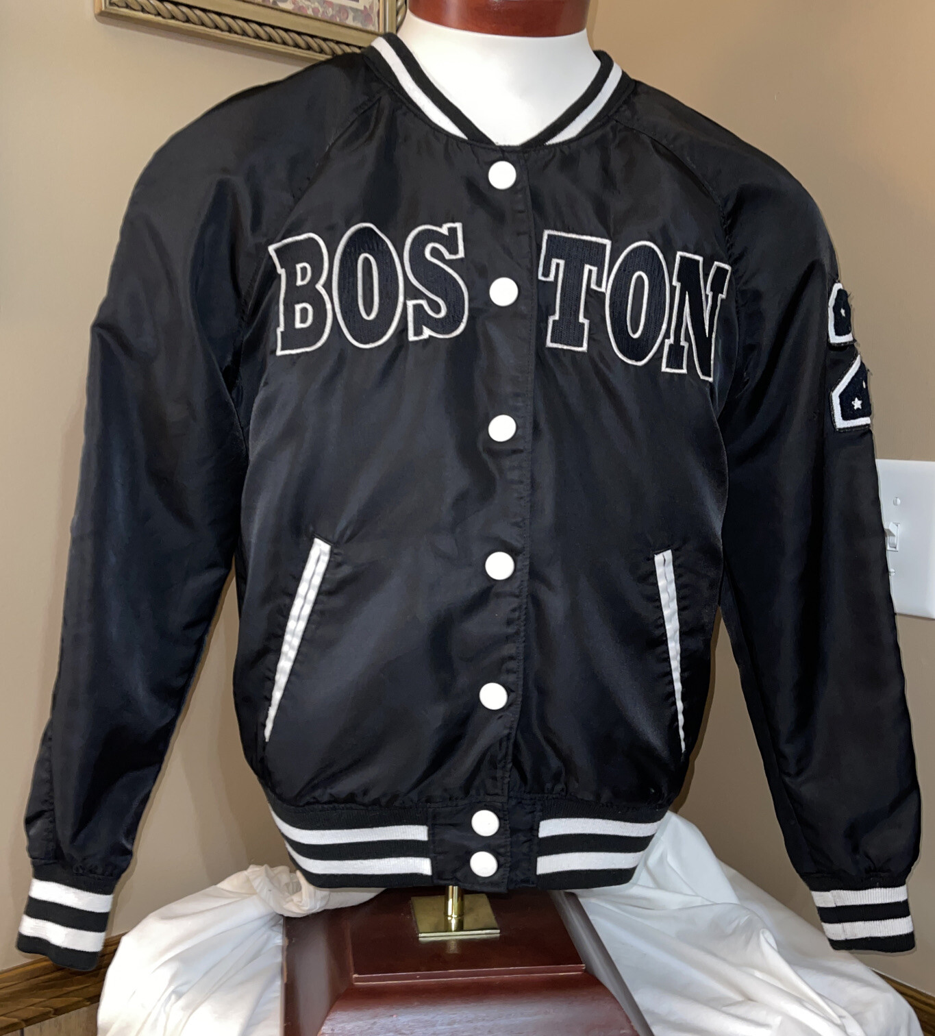 "Boston" Bomber Jacket Black and White USA Size 12 Sn… Gem