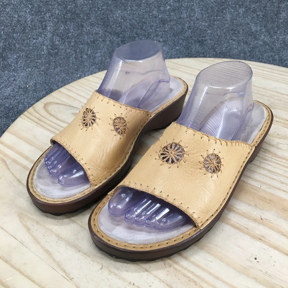 Softspots Sandals Womens 10 M Slide Wedge Slip On Yellow Leather Open Toe Casual - Image 3 of 4