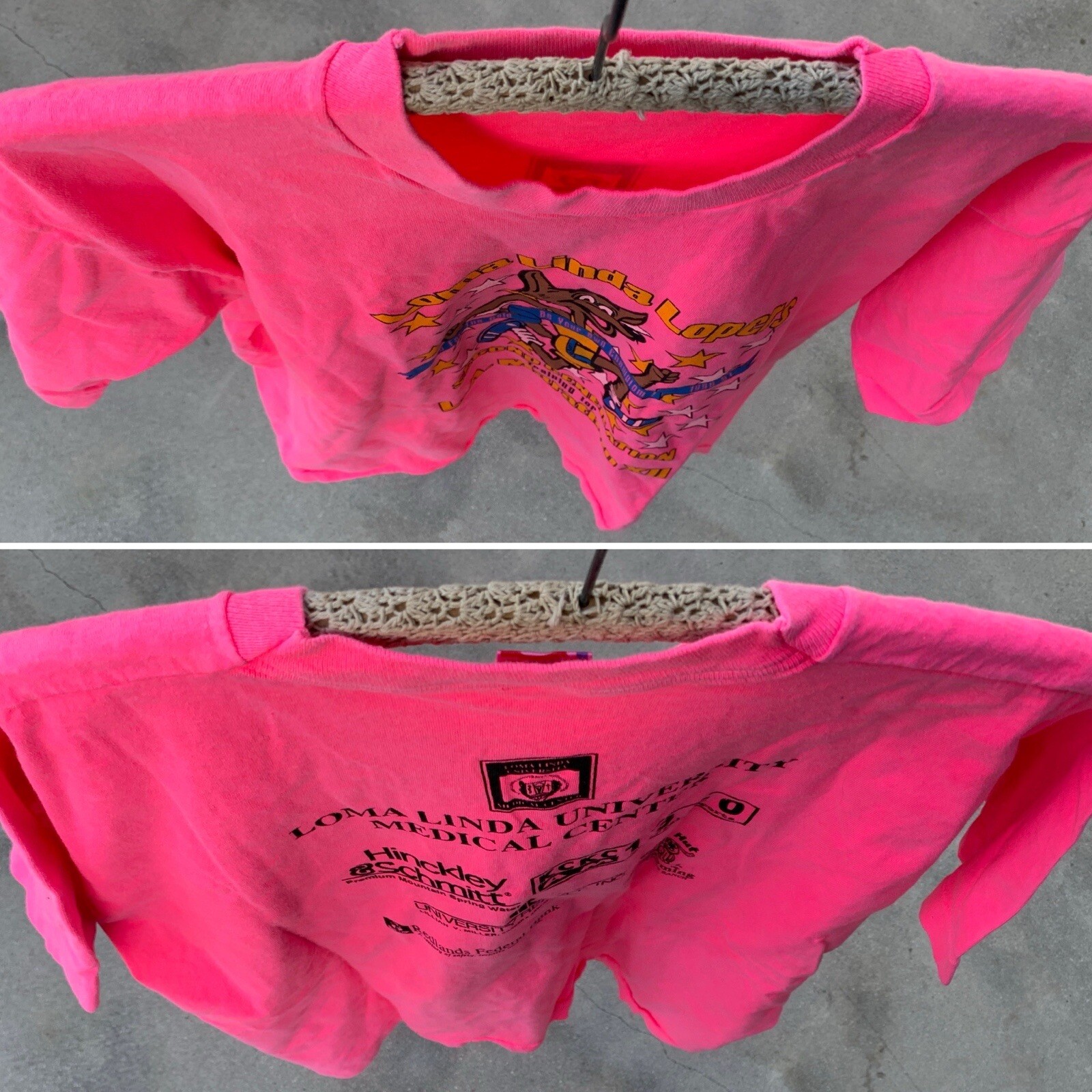 Vintage Loma Linda Lopers Marathon Training T Shirt 90s Neon Pink Size