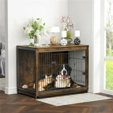 Heavy Duty Dog Furniture Pet Crate End Table Dog Kennel with Removable Tray &Top