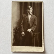 Antique RPPC Real Postcard Handsome Young Man Bow Tie Mondovi WI
