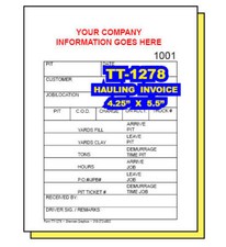 HAULING INVOICE Custom Printed 2 or 3 Part Carbonless Paper