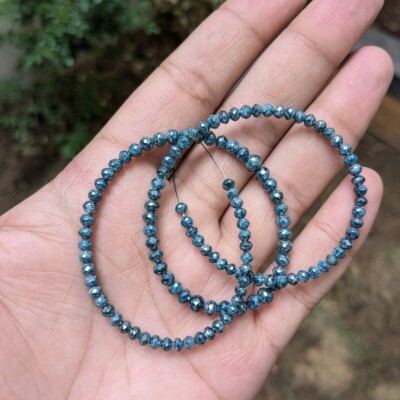 Natural Blue Diamond Faceted Round Bead 3 - 4 mm Craft Beads Jewellery