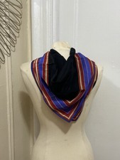 Vintage Black Silk Scarf With Stripe Print Edge By Albert Nipon For XIIX Karat