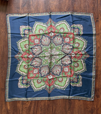 Vintage ECHO 100% Silk Geometric Scarf Blue JAPAN (Square 27 in)