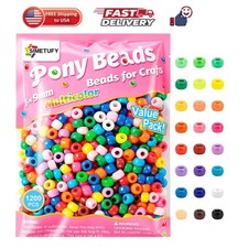 1200Pcs Pony Beads for Bracelet Making, Multi-Colored 6x9mm  24 Colors Plast...