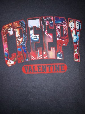 CREEPY Valentines Day Horror T Shirt Chucky Jason Michael Myers Freddy Black XL